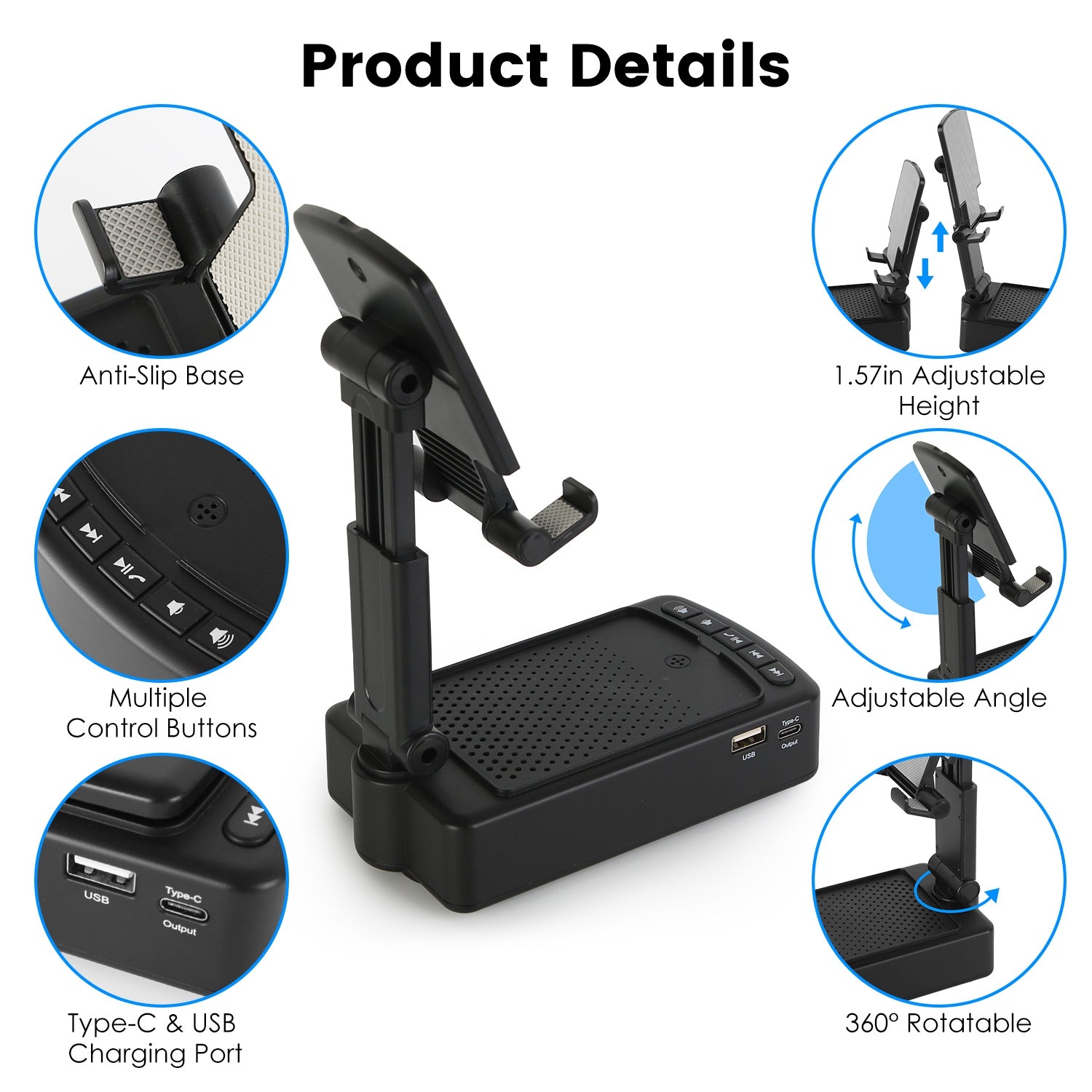 1Pc Cell Phone Stand With HD Surround Wireless Speaker Power Bank Portable Foldable Charging Phone Stand With Anti Slip Base Compatible With Phone Tablet For Home Office Outdoor - 5 - CJ