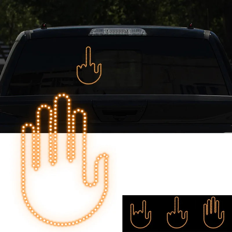 Funny New LED Illuminated Gesture Light Car Finger Light With Remote Road Rage Signs Middle Finger Gesture Light Hand Lamp - 0 - CJ