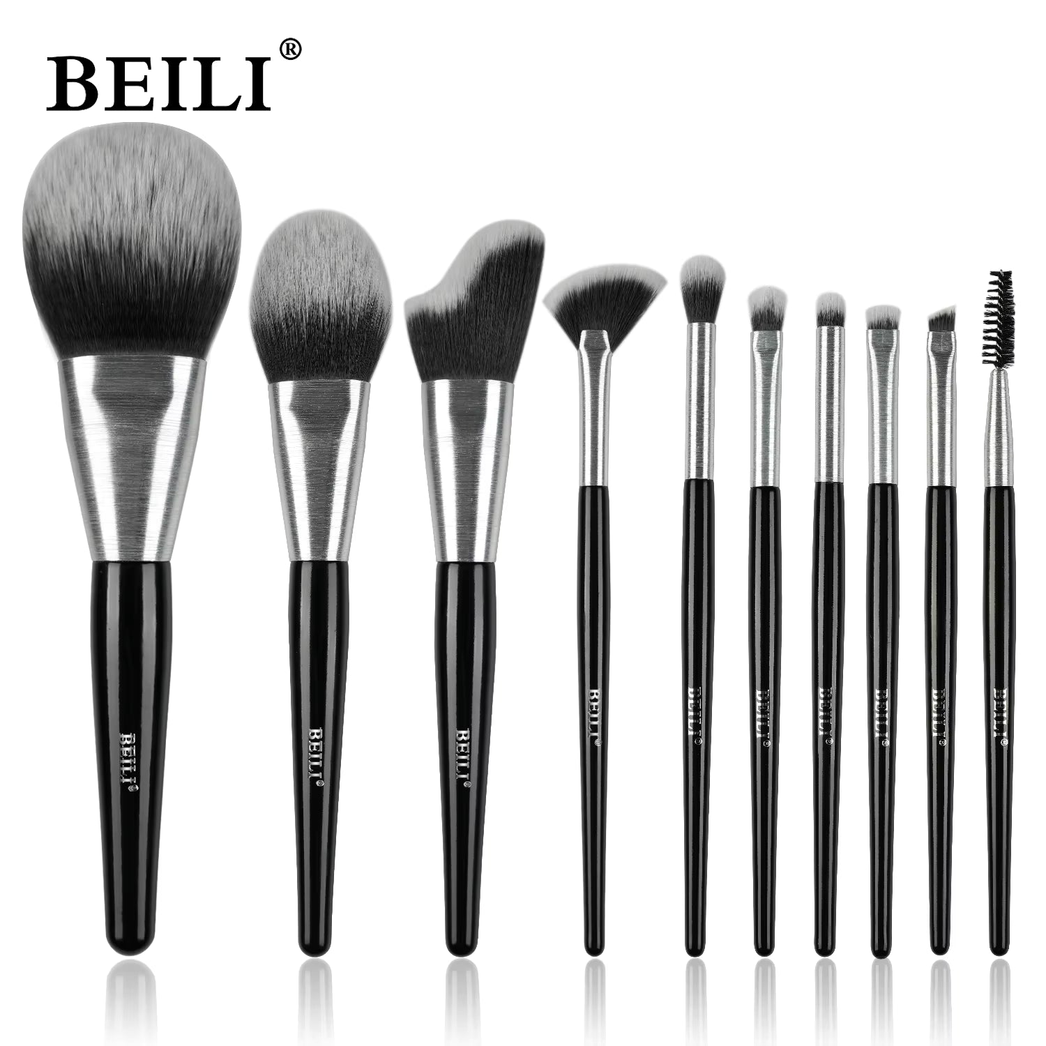 Beili Christmas Gift Makeup Brush Set Of 10, Kabuki Brushes With Synthetic Hair For Foundation, Concealer, And Eyeshadow. - 5 - CJ