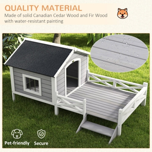 PawHut Small Medium Dog House With Porch, Grey - 5 - CJ