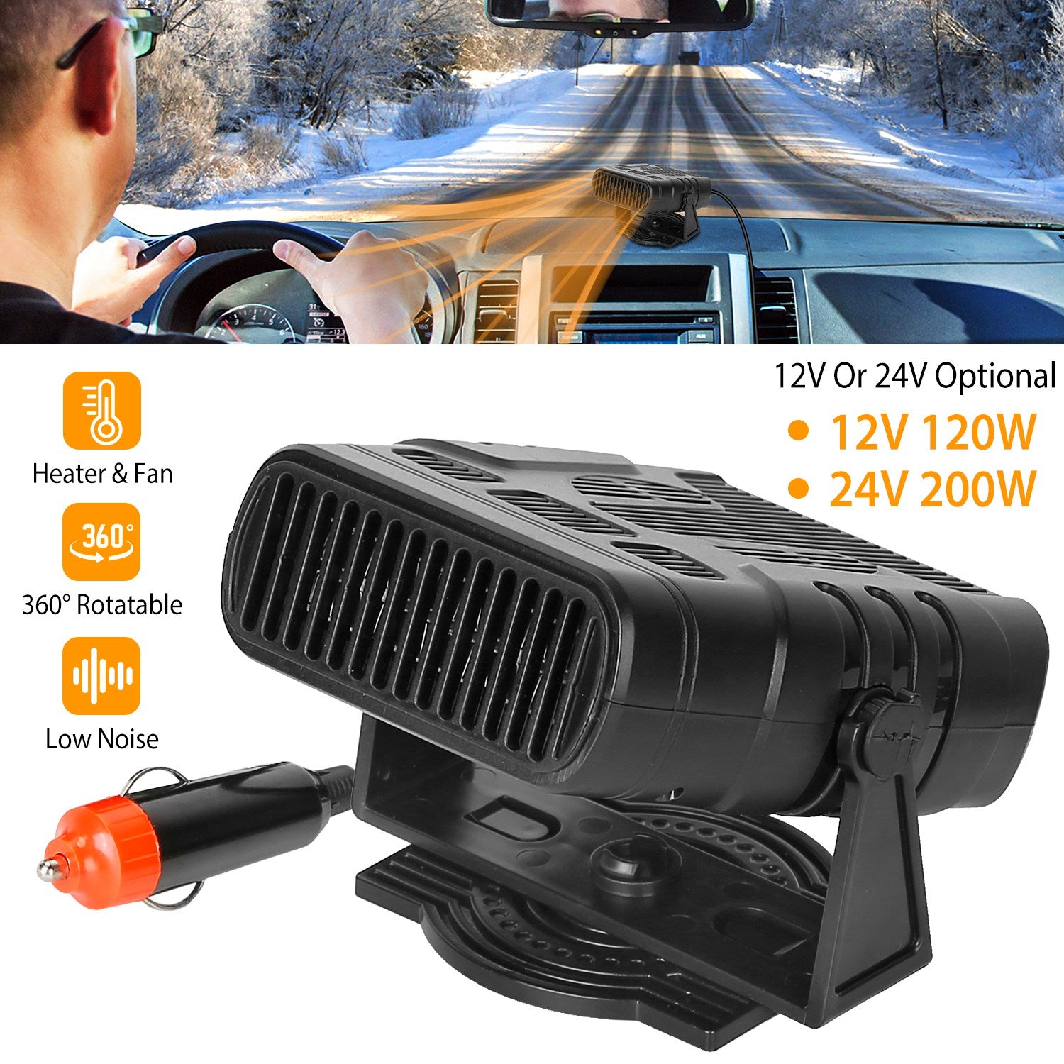 24V 200W Or 12V 120W Portable Car Heater Heating Fan 2 In 1 Defroster Demister Windshield Heater Automotive Cooling Fan - 5.0 - CJ