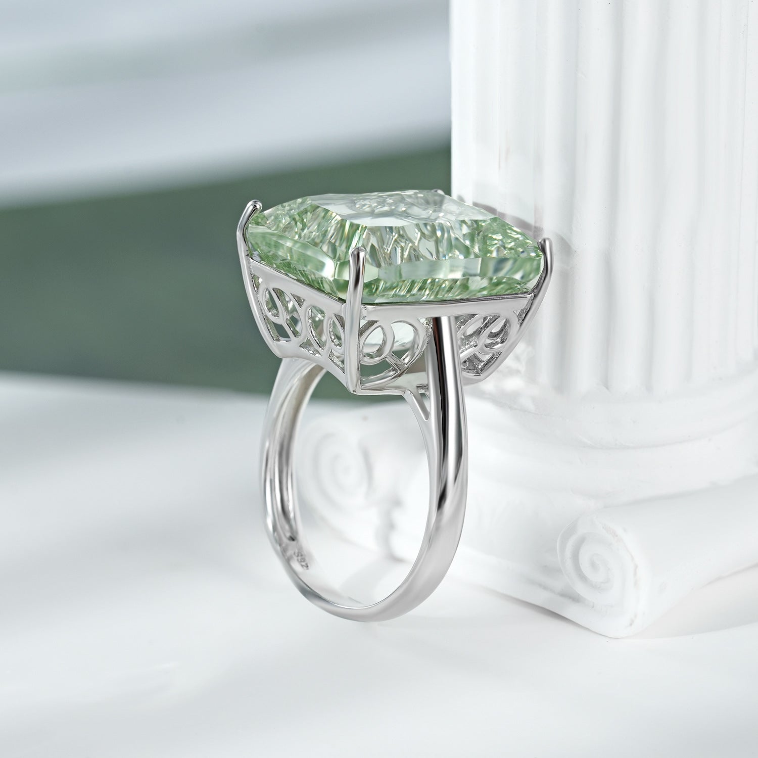 Dan Shaped Natural Green Amethyst Ring S925 Sterling Silver Color Inlaid Luxury - 4 - CJ