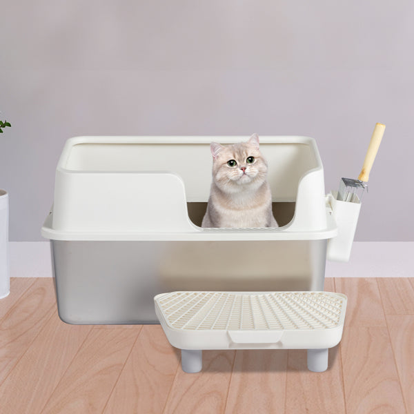 Stainless Steel With Plastic, Buckle Style With Shovel, Foot Pad, White Litter Box - 5 - CJ