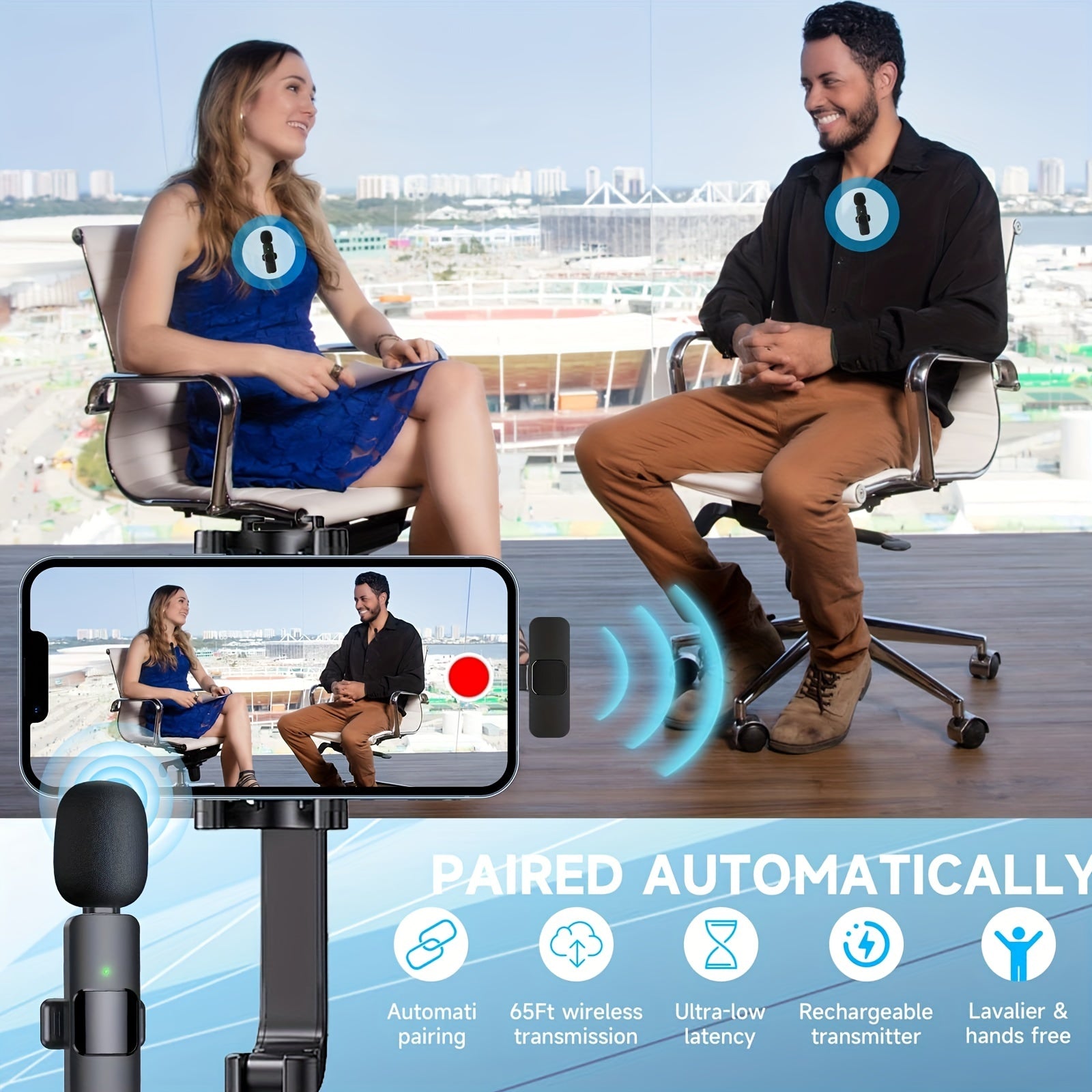 Wireless Lavalier Lapel Microphone For IPhone IPad Professional Wireless Clip Mic - Cordless Omnidirectional Condenser Recording Mic For Interview Video Podcast Vlog YouTube - 5 - CJ