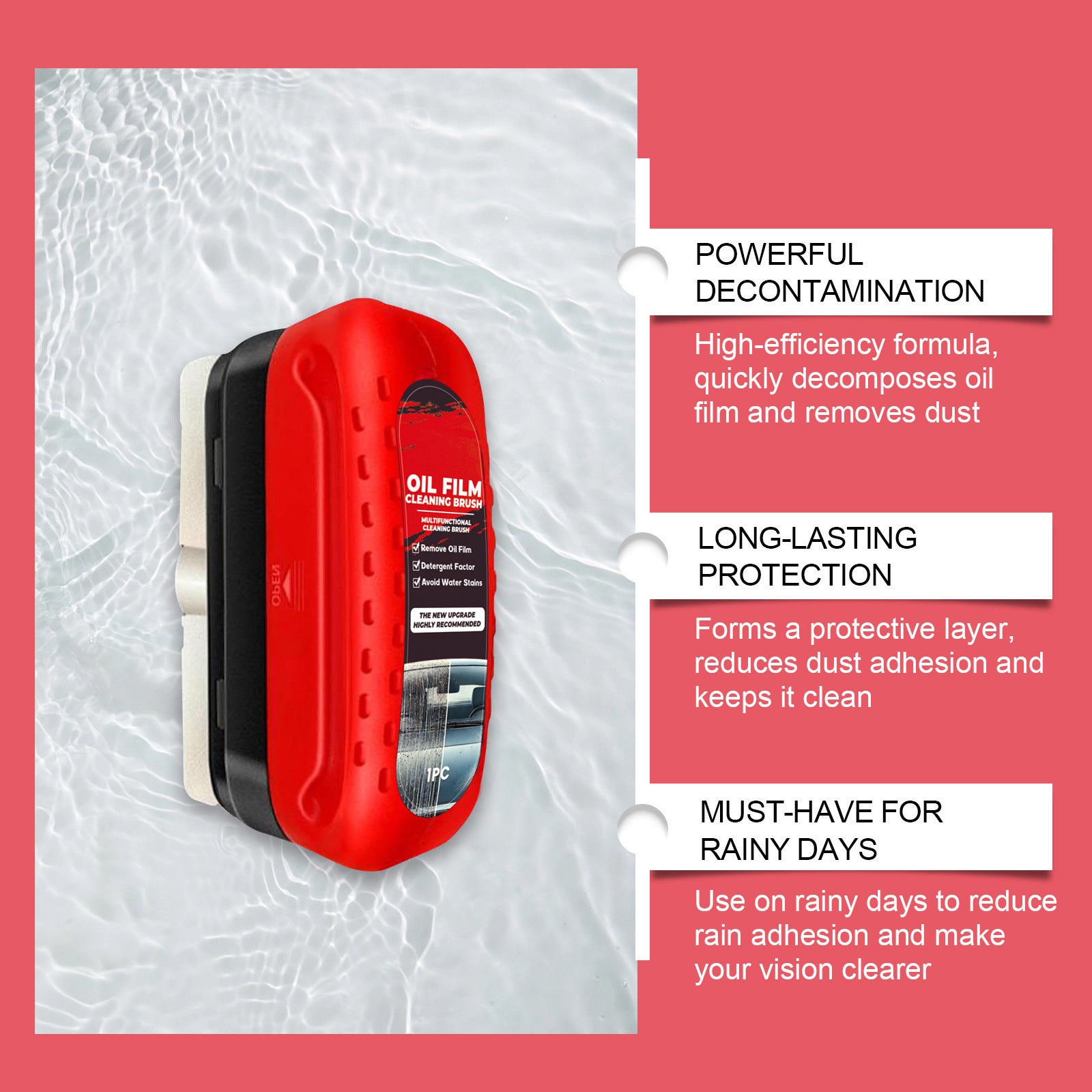Automotive Oil Film Cleaning Brush, Windshield Cleaner Tool, All In One Wipe On Oil Film Remover, Car Glass Oil Film Cleaner With Reusable Foam Sprayer - 5 - CJ