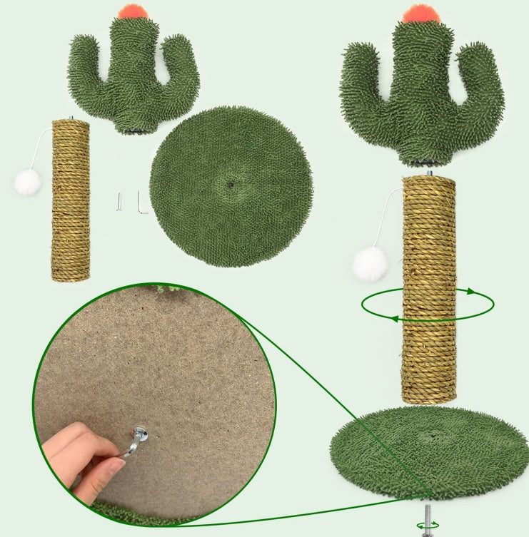 Cactus Cat Climbing Tree 2 - in - 1 - Solid Wood Base Natural Sisal Scratching Pillar With Hanging Ball Toy, Indoor Cat Multi - level Activity Center - 5 - CJ