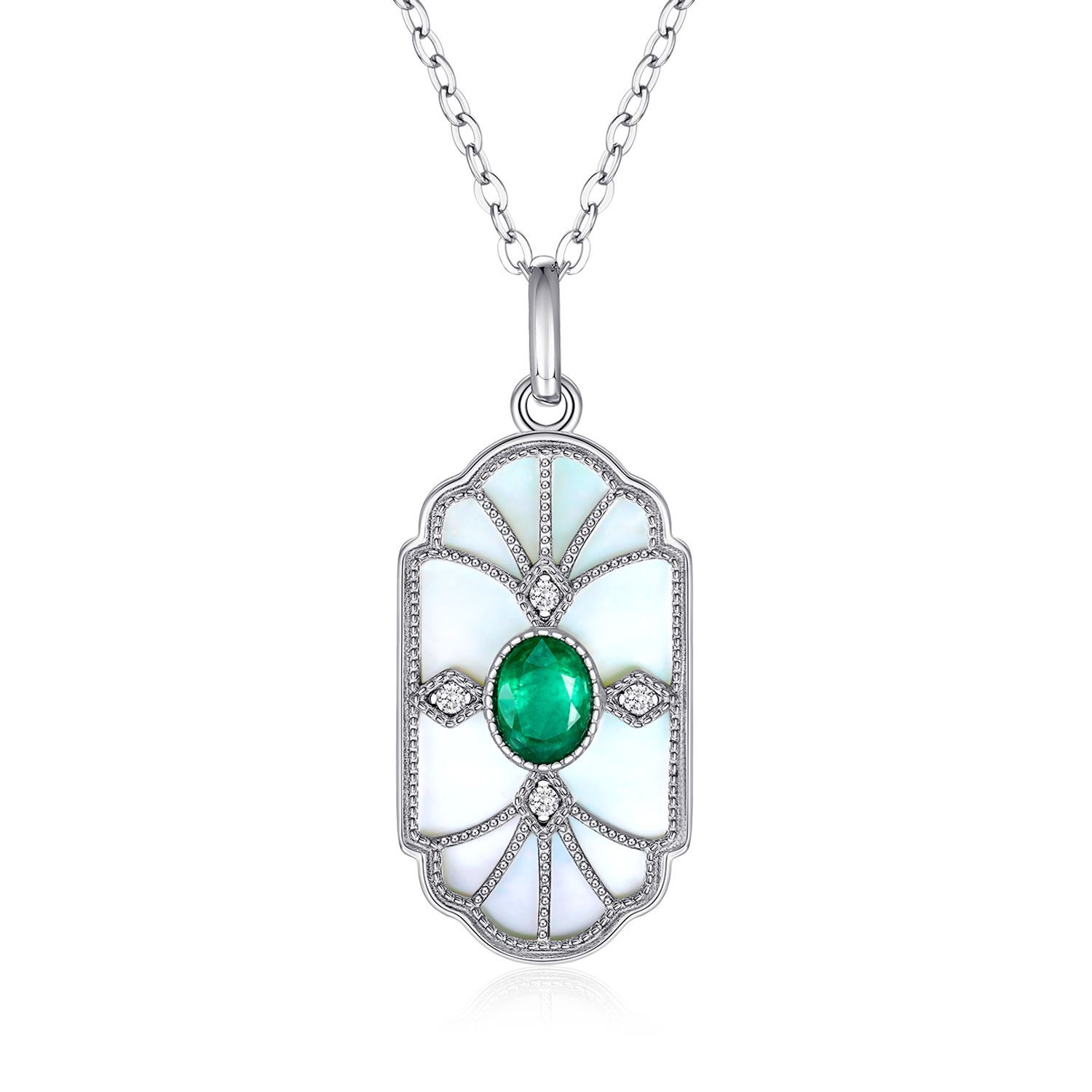 Natural Emerald Necklace Female Original Retro Design Jewelry S925 Silver Inlaid Mother Shell Pendant Square Shaped Pendant - 4 - CJ