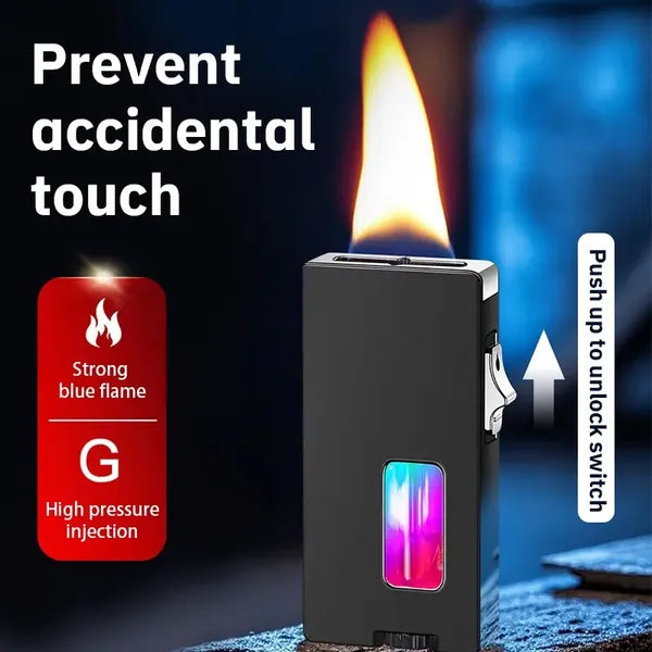 With Soft Fire/Jet Flame - Dual Fire Adjustable Lighter, Creative Wheel Side Pressure Ignition Dual Flame Lighter, Metal Body, Windproof Blue Flame, Window With Visual Fuel Tank, Suitable For Outdoor - 5 - cjdropshipping