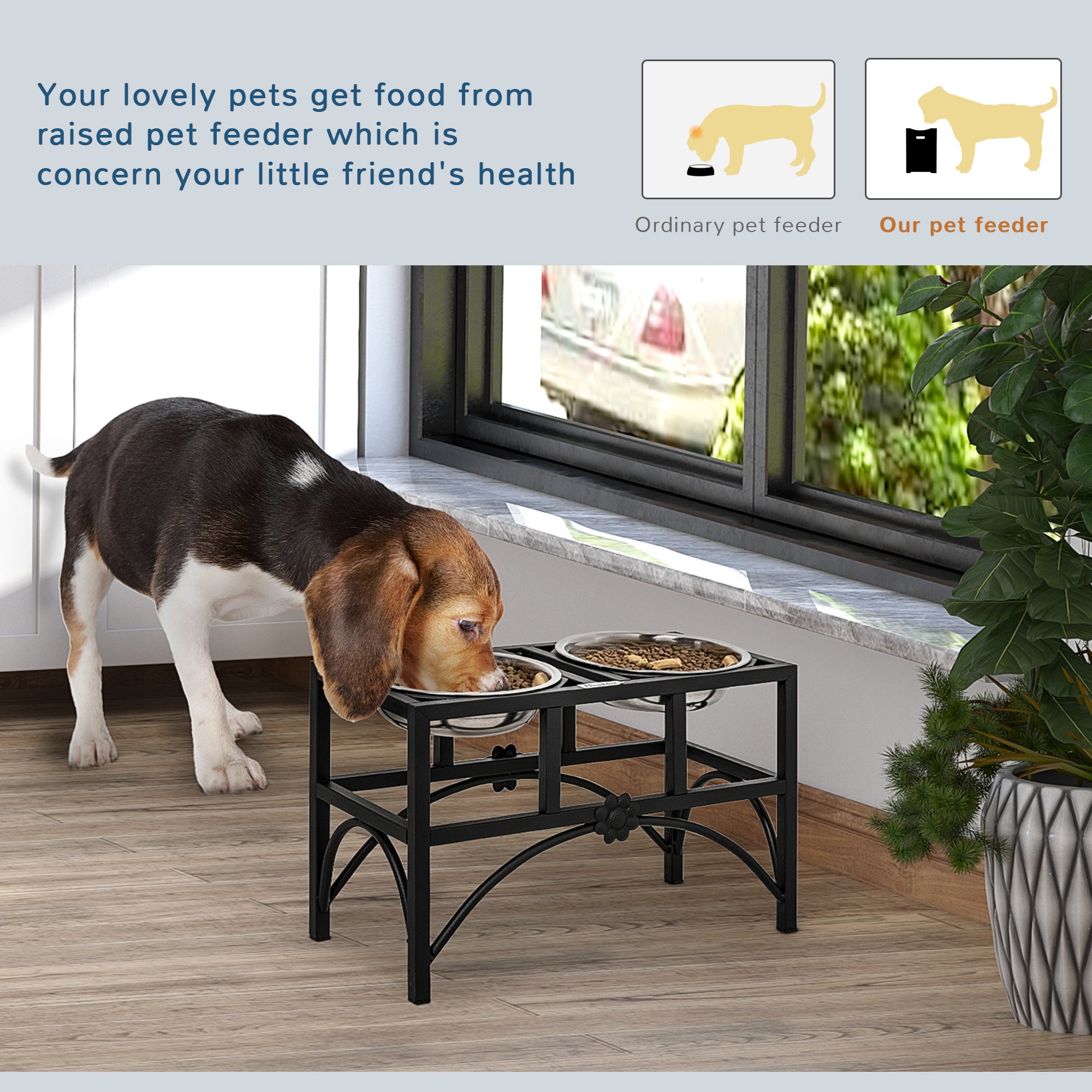 17" Double Stainless Steel Heavy Duty Dog Food Bowl Elevated Pet Feeding Station - 5 - CJ