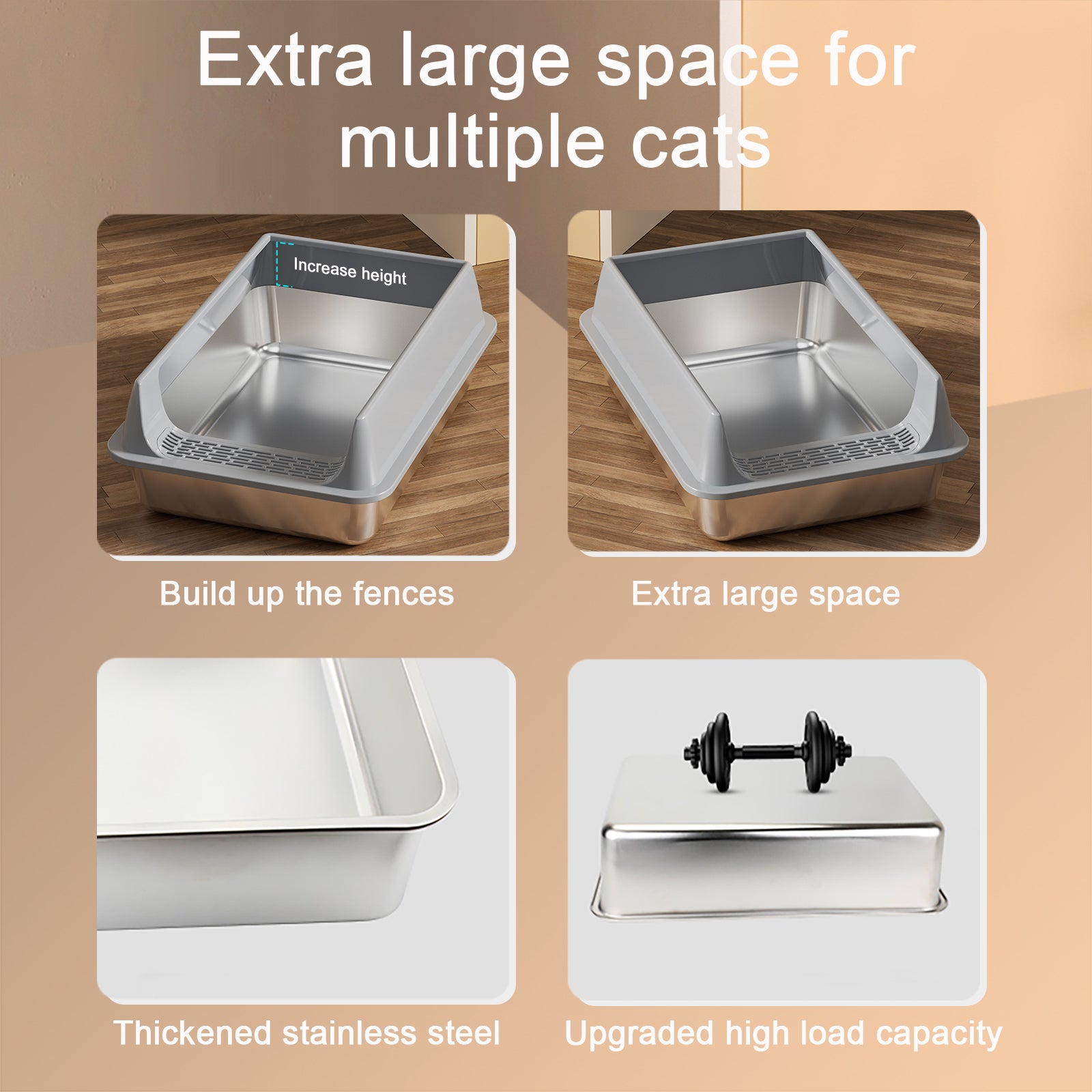 Oversized Stainless Steel Litter Box, Semi - enclosed Splash - proof And Leak - proof Design, Removable Lid, Suitable For Big Cats, And More - 5 - CJ