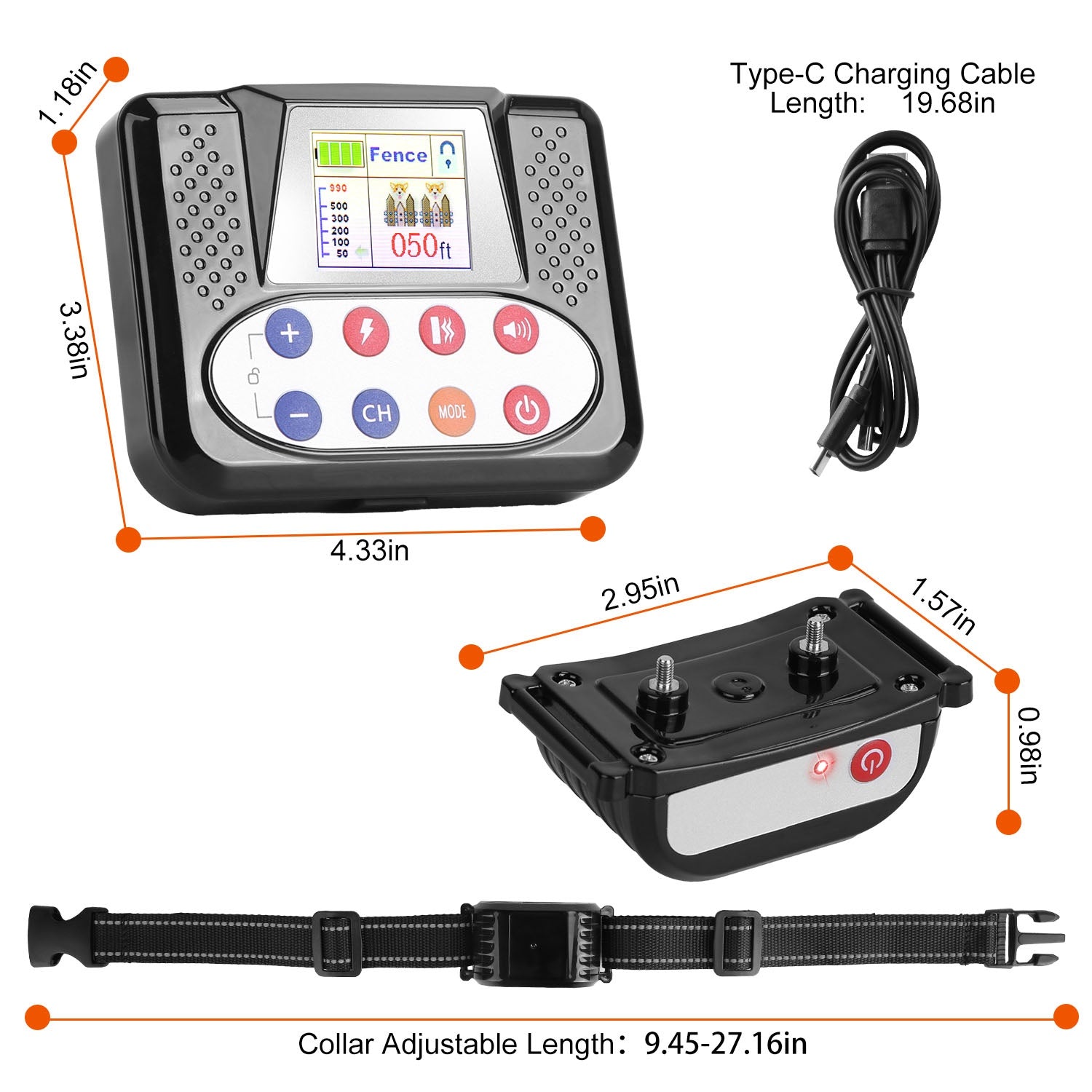 1Set 990FT Range Dog Wireless Fence Remote Training Collar IPX6 Waterproof Receiver With 0 - 9 Levels Beep Vibration Shock Mode 4 Channels Rechargeable Transmitter System - 5 - CJ