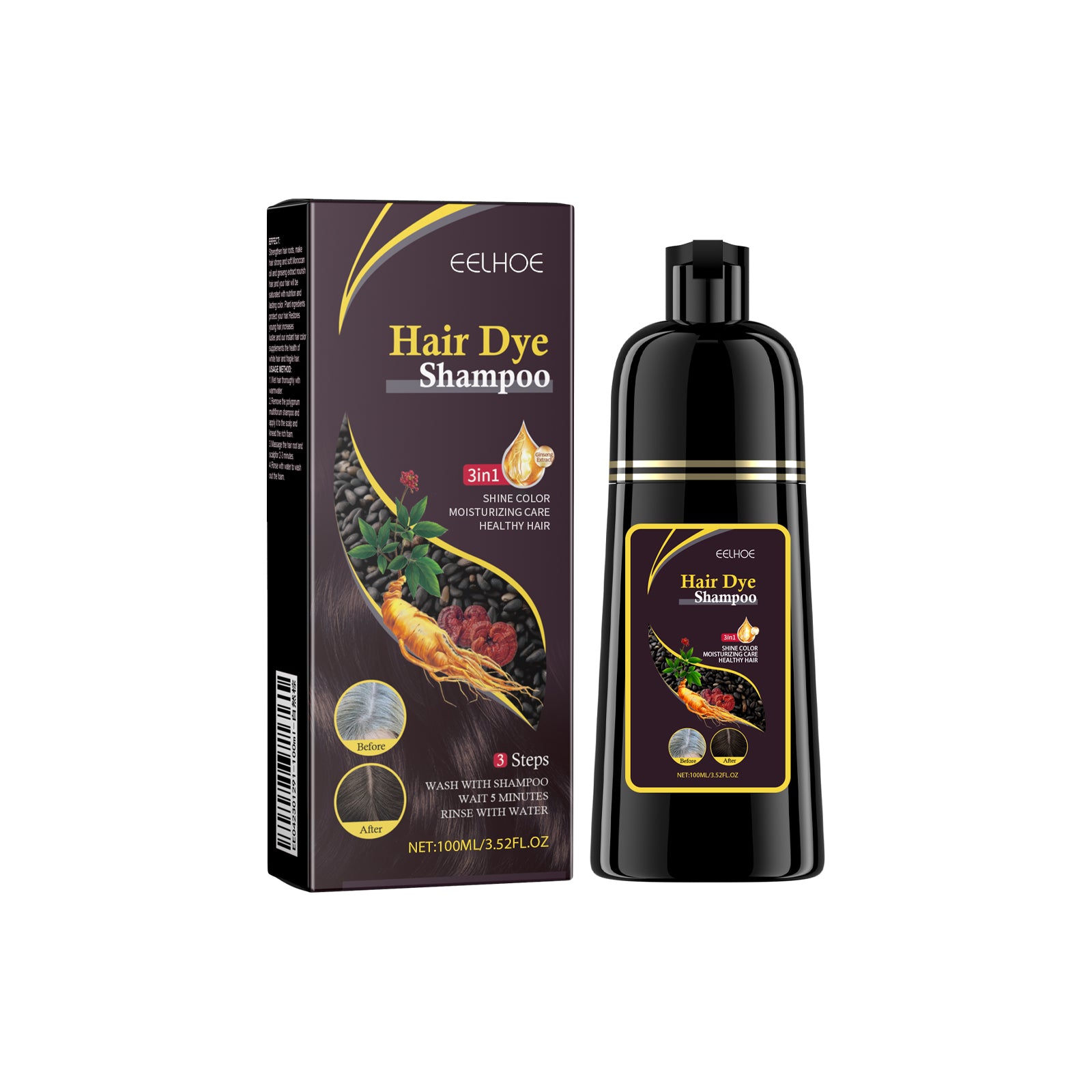 EELHOE Black Hair Shampoo Polygonum Multiflorum Essence Moisturizing, Cleaning, Repairing, Black And Soft Hair Shampoo - 5 - CJ