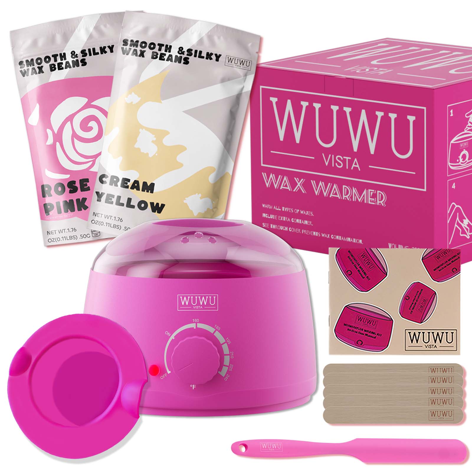 Waxing Kit 11 Items WUWUVISTA Hair Removal Wax Kit With Wax Melt Warmer Waxing Beads For Face,Brazilian,Full Body,Bikini,Sensitiive Skin Suitable For Plugs Of American, European Specification - 5.0 - CJ