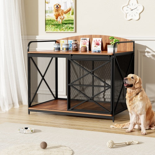 42.8 Heavy Duty Large Dog Crate Furniture For Large Medium Dog, Farmhouse Wooden Dog Kennel Indoor End Table, Decorative Pet House For Large Dogs - 5 - CJ