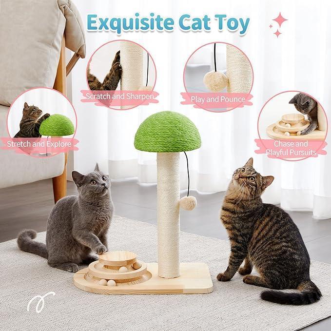 Mushroom Sisal Rope 2 In 1 Wooden Interactive Ball Track Ball Cat Scratching Post Cat Scratching Board - 5 - CJ