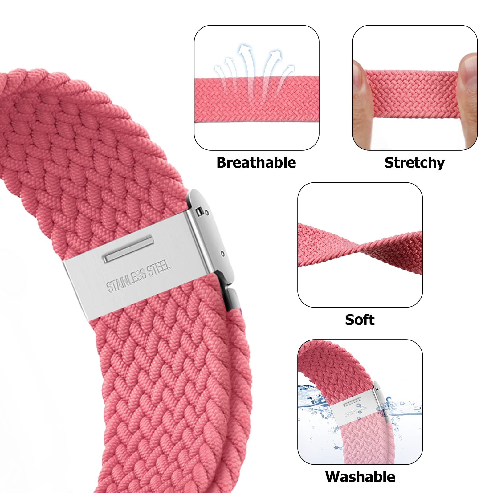Nepfaivy Compatible With Apple Watch Band - 38mm 40mm 41mm 42mm 44mm 45mm 49mm Braided Stretchy Sport Band For Apple Watch Series SE 8 7 6 5 4 3 2 1, Women Men Nylon Fabric Elastic Loop Breathable Wat - 5 - CJ