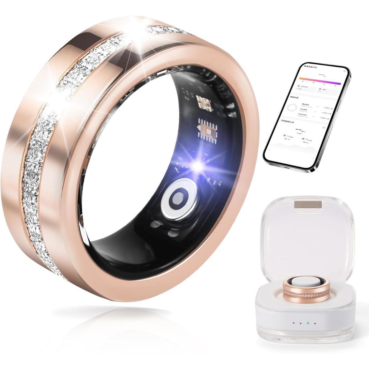 Smart Ring For Women, Health & Fitness Tracker With Heart Rate, Blood Oxygen, Sleep Monitoring, Elegant Rose Gold Design With Crystal Accents, IP68 Waterproof, Gesture Control - 5 - CJ