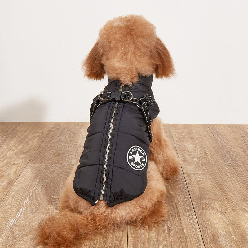 Pet Warm Dog Cotton - padded Clothes Fleece - lined Thickened Reflective Gallus - 0 - CJ