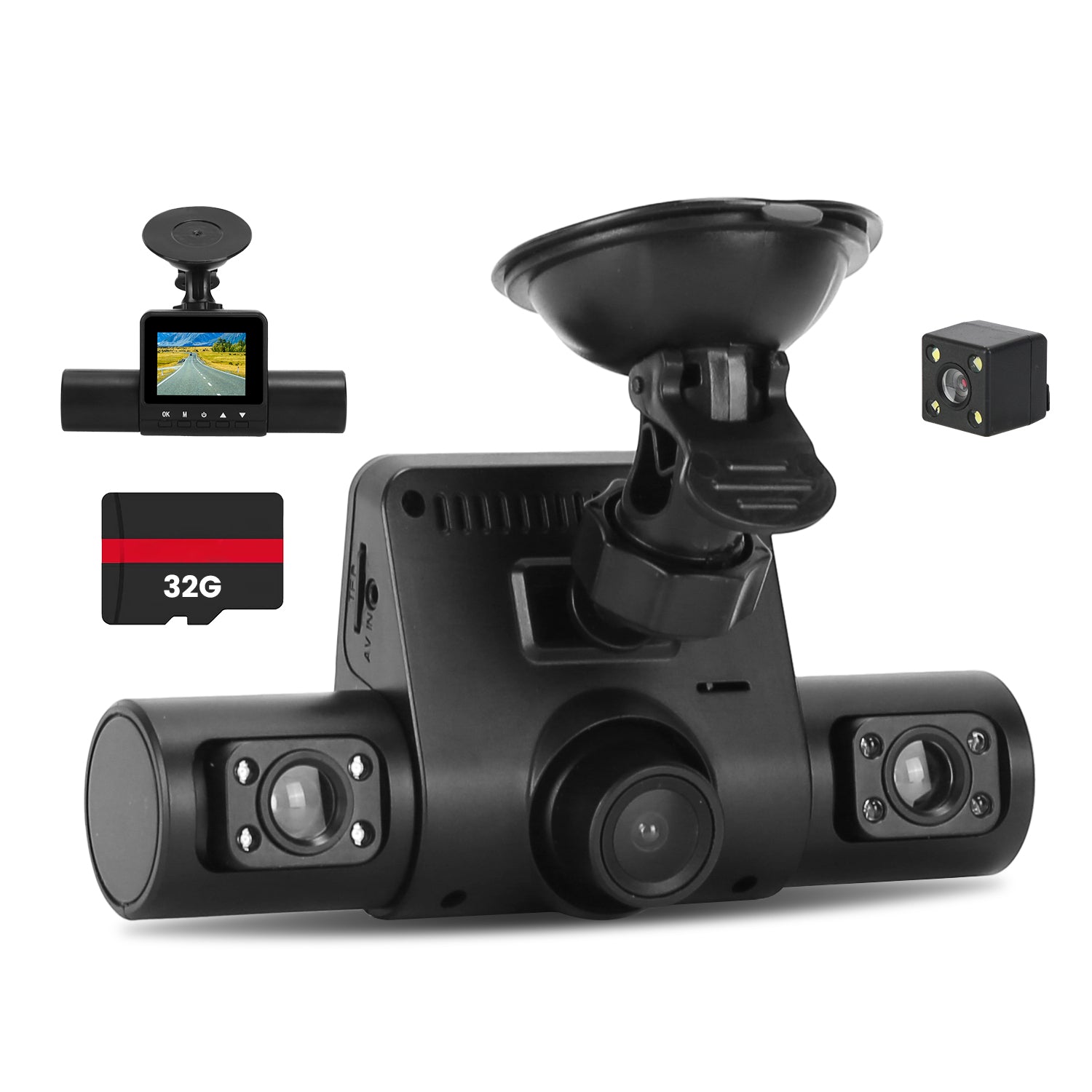 1Pc 360 Degree View FHD 4 Channel Dash Cam 1080P Front 480P Rear Left Right Inside Dash Camera With IR Night Vision Loop Recording Motion Detection Free 32GB MMC Card - 5.0 - CJ