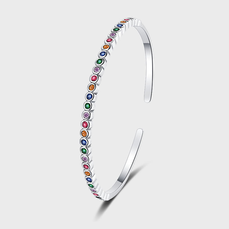 925 Sterling Silver Niche Design Vintage Heavy Industry Rainbow Versatile Bracelet - 4 - CJ