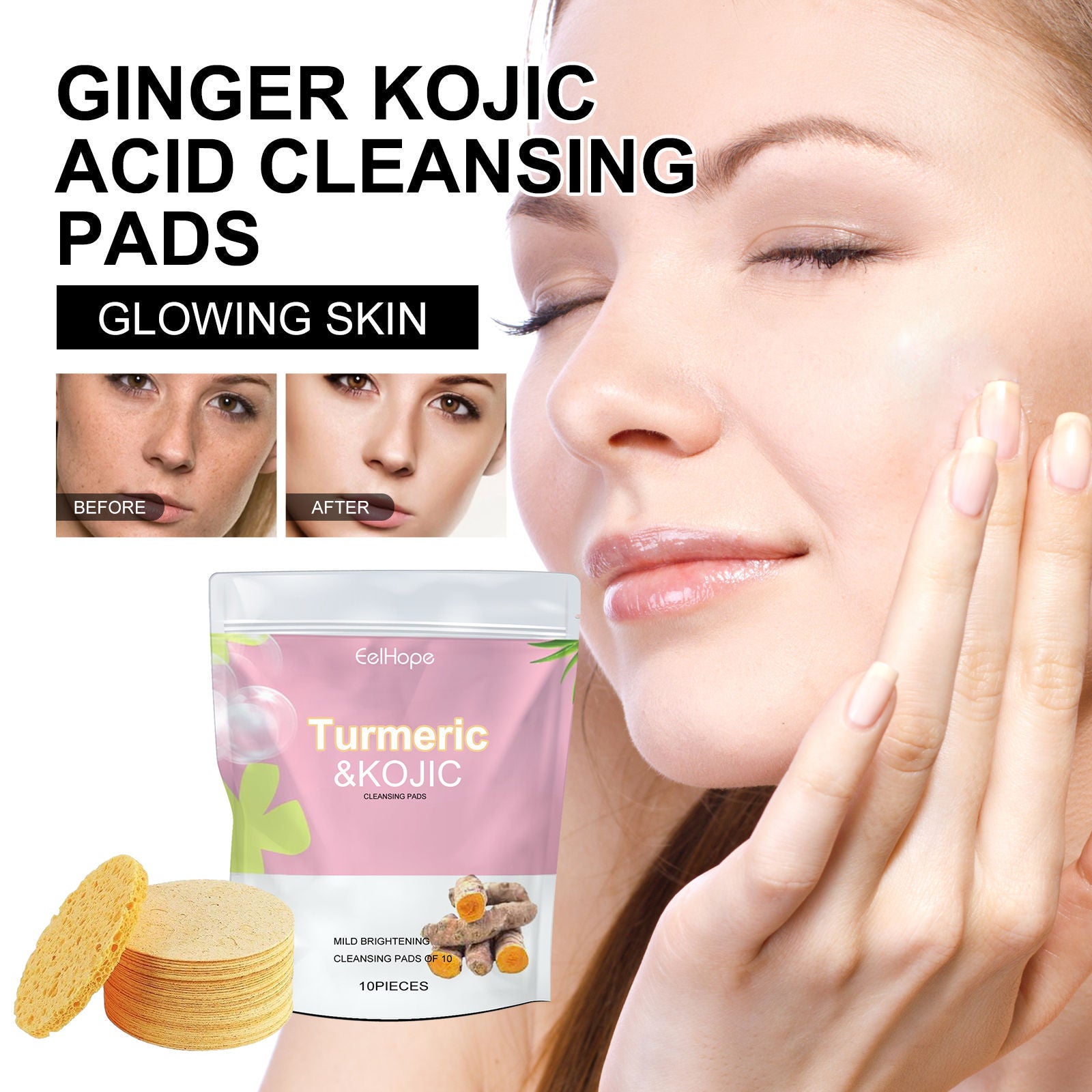 EelHope Turmeric Cleansing Pad Deep Cleansing Pore Refining Acne Blemish Reducing Facial Brightening - 5 - cjdropshipping