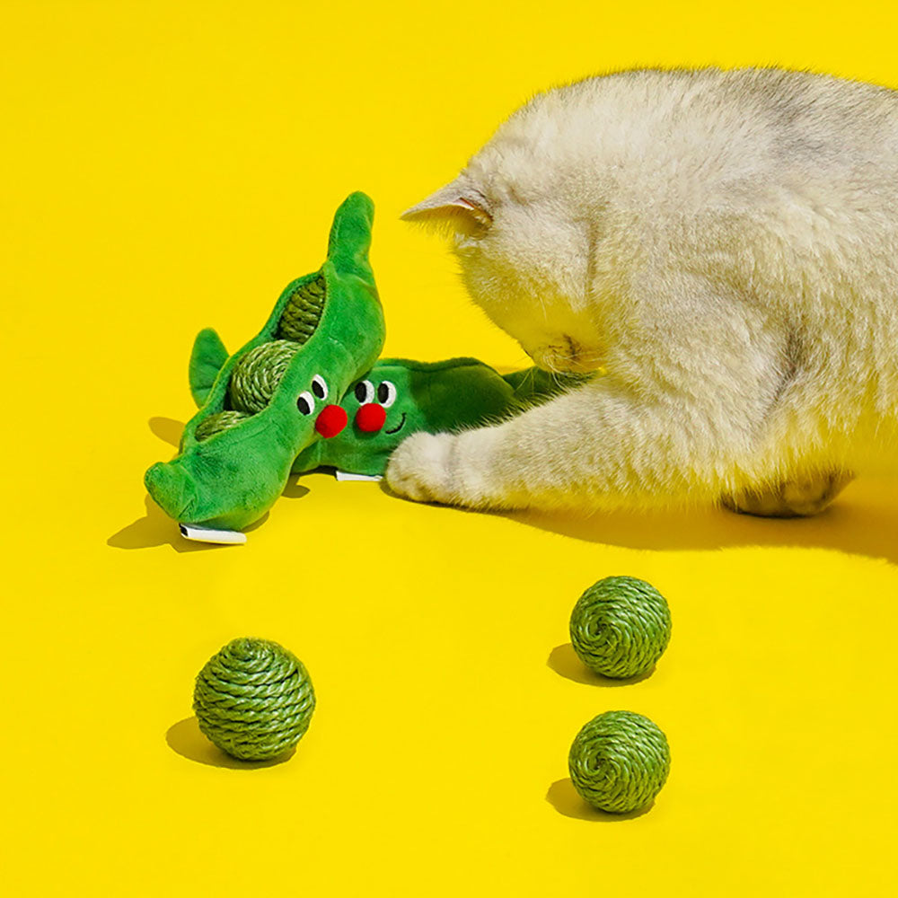 3PCS Cat Toy Balls, Interactive Pet Play Balls Sisal Rope Scratching Chew Ball Toy With Rustling Sound Pea Pod Storage For Indoor Kitten Training Hunting - 5 - CJ