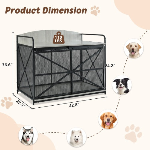 42.8 Heavy Duty Large Dog Crate Furniture For Large Medium Dog, Farmhouse Wooden Dog Kennel Indoor End Table, Decorative Pet House For Large Dogs - 5 - CJ
