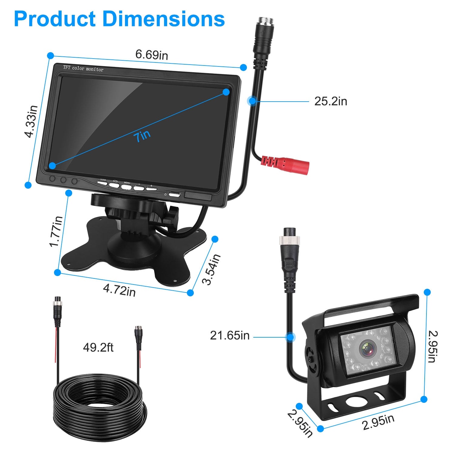 1Pc 7In Screen Backup Camera System Vehicle Rear View Monitor Kit IP67 Waterproof Car Parking Reverse System With Night Vision For Car Trunk Van SUV - 5 - cjdropshipping