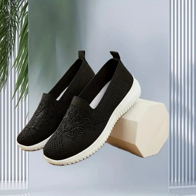 Women'S Breathable Hollow Flat Shoes, Shallow Mouth Flower Solid Color Mesh Shoes, Fashionable Lazy Shoes - 5 - CJ