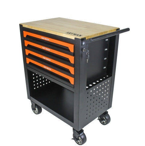 4 DRAWERS MULTIFUNCTIONAL TOOL CART WITH WHEELS AND WOODEN TOP - ORANGE - 5 - cjdropshipping