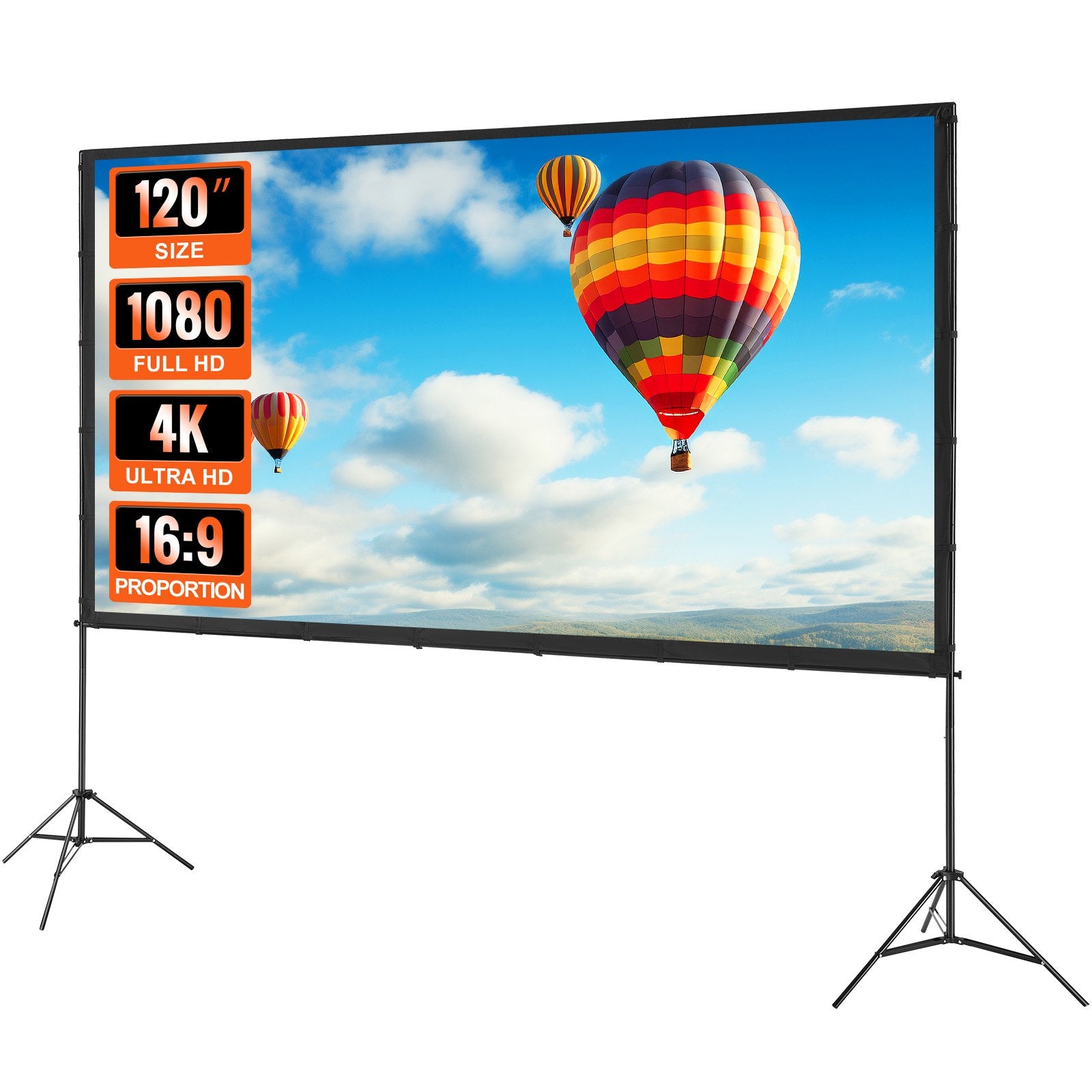 Projector Screen With Stand, 120 Inch 16:9 4K 1080 HD Outdoor Movie Screen With Stand, Wrinkle - Free Projection Screen With Tripods And Carry Bag, For Home Theater Cinema Backyard Movie Night - 5 - CJ