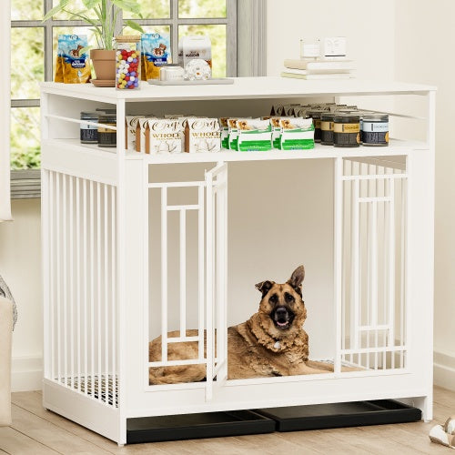 43.3 Inch Large Dog Kennel Furniture, Wooden Kennel With Divider - 5 - CJ