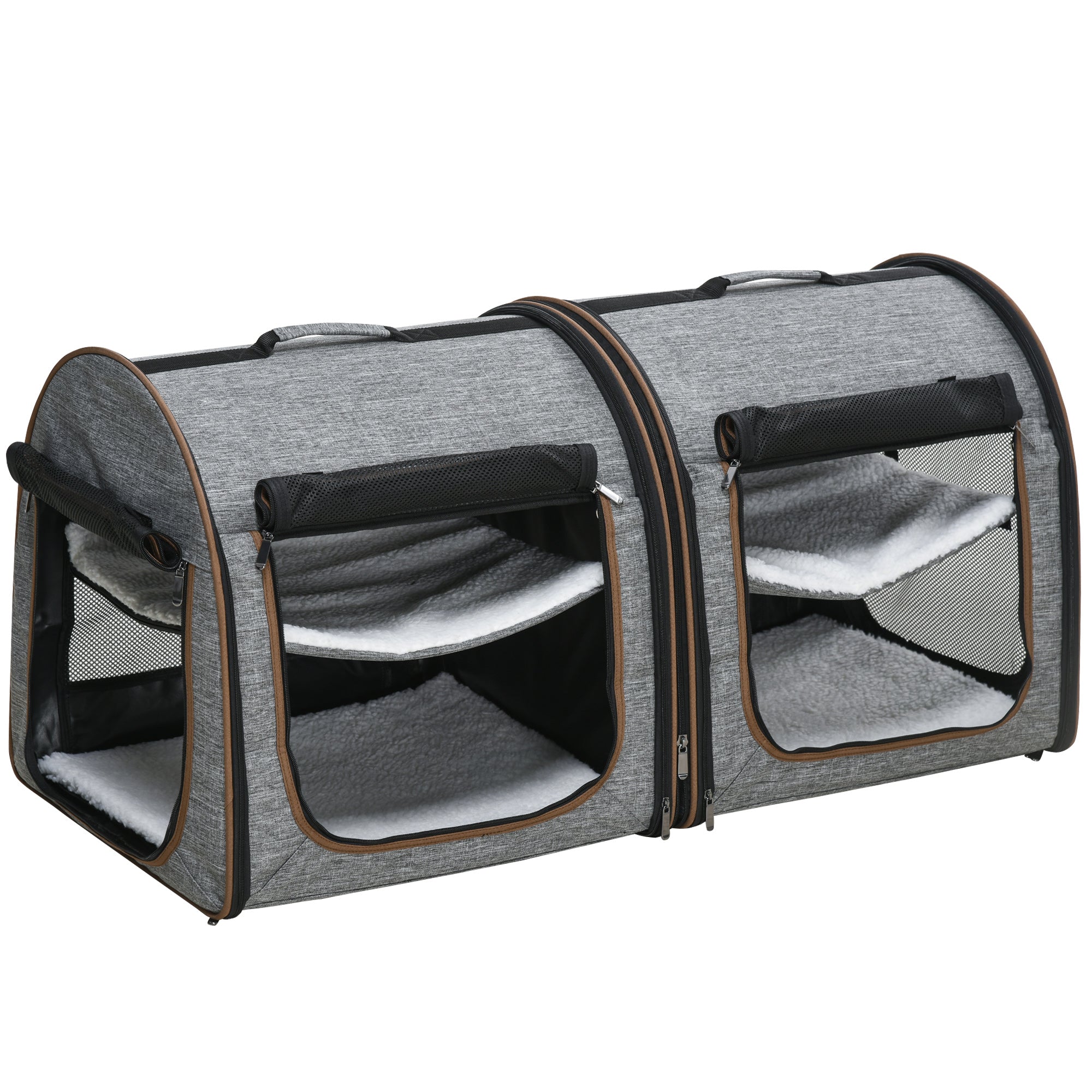 Portable Soft - sided Pet Cat Carrier With Divider, Two Compartments, Padded And Storage Bag, Grey - 5 - CJ