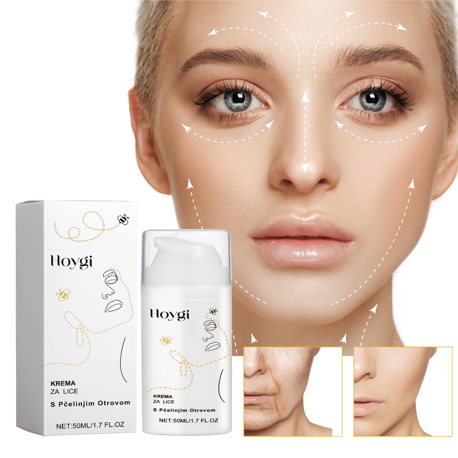 Hoygi Krema Za Lice S Pčelinjim Otrovom, Fade Out Fine Lines Wrinkles Hydrating Moist Firming Skin Bright Skin Anti - Wrinkle Cream - 5 - CJ