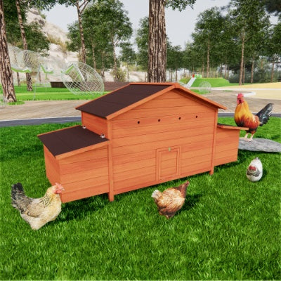 Large Wooden Chicken Coop Outdoor Hen House Poultry Cage For Outdoor With 2 Sides Nesting Boxes,2 Free - range Doors Leakproof Tray - 5 - CJ