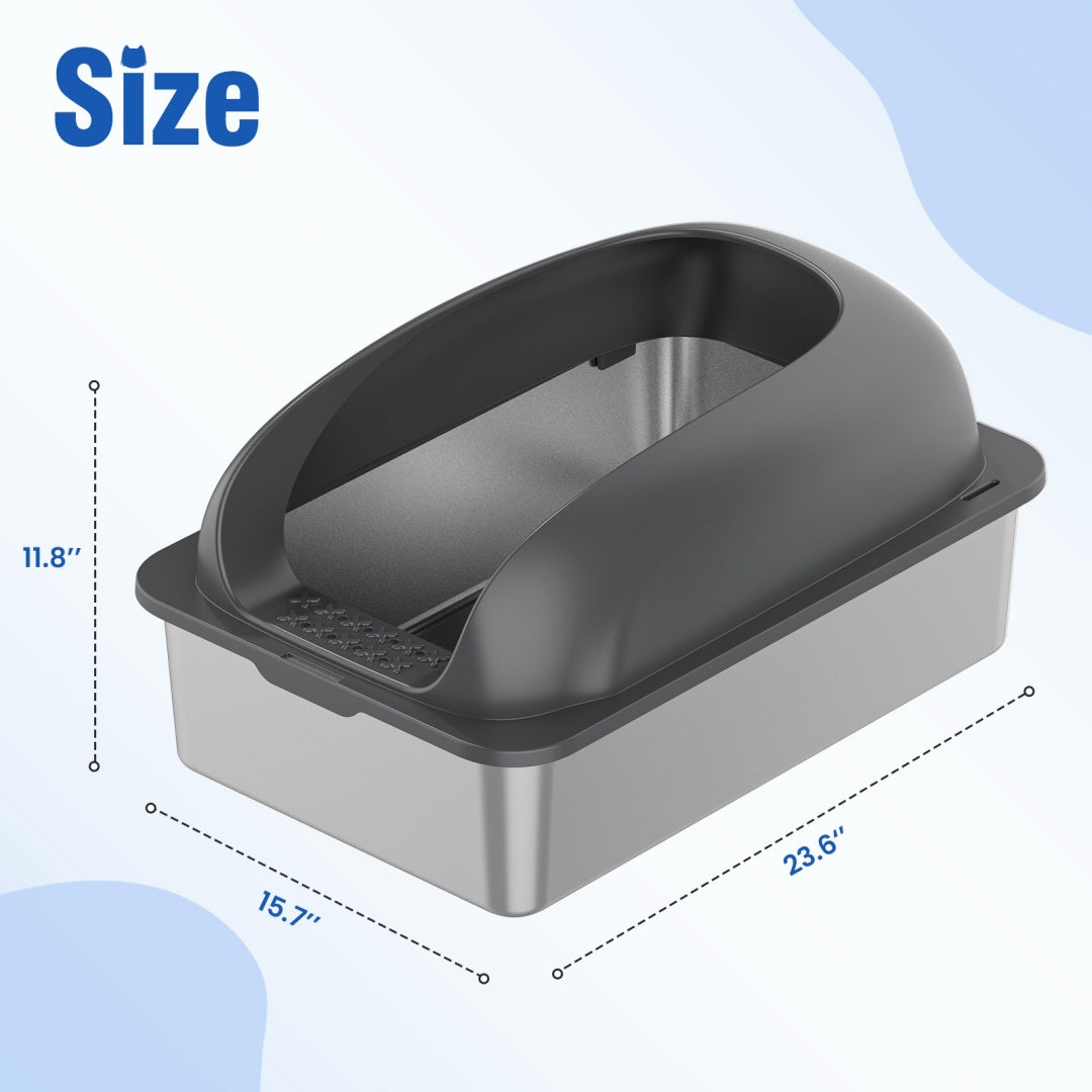 Stainless Steel Cat Litter Box With Lid, Large Cat Litter Box For Big Cats, Scoop And Mat Included - 5 - CJ