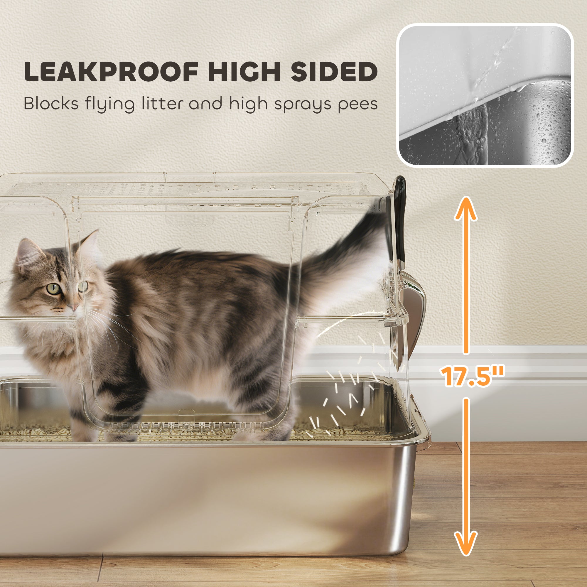 XL Stainless Steel Litter Box W Flip Top, Scoop, Step, Top & Side Entry Enclosed Litter Box For Big Cats - 5 - CJ