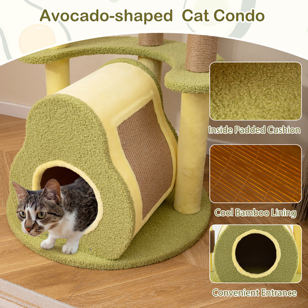 Freestanding Multi - level Avocado Cat Tower With Private Condo - 5 - CJ