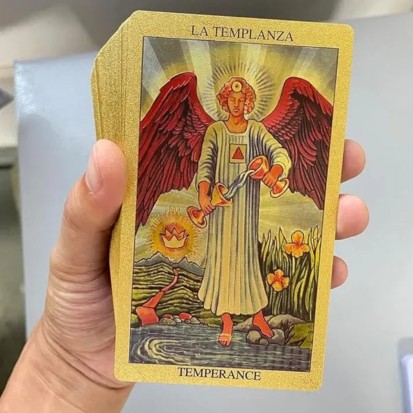 Spanish And English Golden Foil Tarot Deck With Guidebook - 78 PVC Spiritual Cards Waterproof Wrinkle Resistant - 5 - CJ