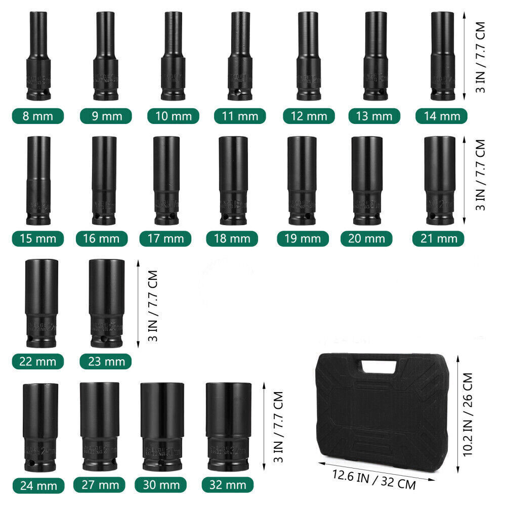 20PCS Deep Impact Socket Set 1 2 Inch Drive Metric 8 - 32mm Lifetime Warranty UK - 5 - CJ