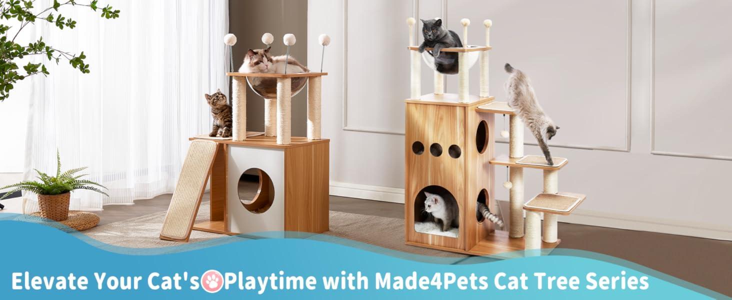 Indoor Wooden Cat Climbing Frame Cat Tower Cat House With Cat Scratching Board Ramp Suitable For Large Cats And Kittens - 5 - CJ