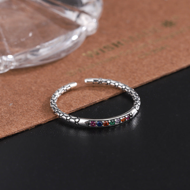 S925 Silver Vintage Thai Silver Ring Female Color Diamond Small Design - 4 - https://x.com/titan_prim62775J