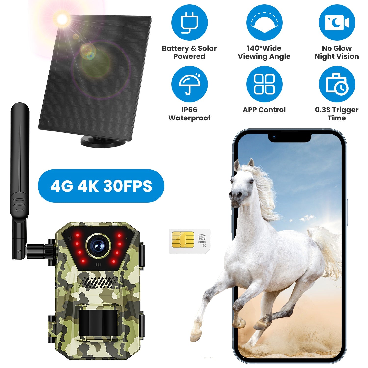 1Pc 4G 4K 30FPS Solar Trail Camera Outdoor Wildlife Camera Motion Activated IP66 Waterproof With 140 Degree Viewing Angle No Glow Night Vision SIM Card APP Control No WiFi Needed - 5 - CJ