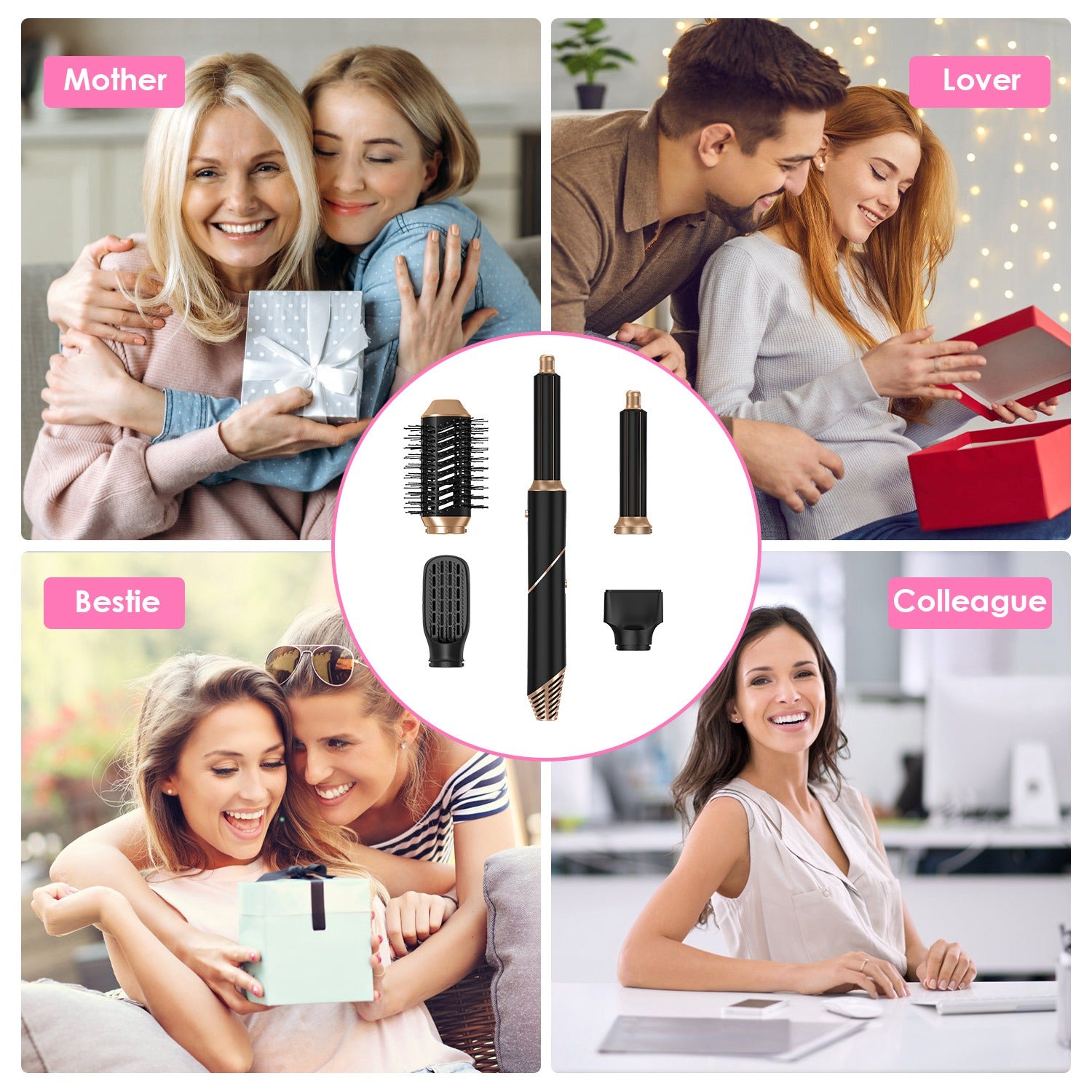 1Pc 5 In 1 Hot Air Styler Straightener Curler Dryer Automatic Wrap Styler Hair Dryer Brush Set With 3 Temp Settings ALCI Plug Glove Cable Tie 2 Alligator Hair Clips - 5 - CJ