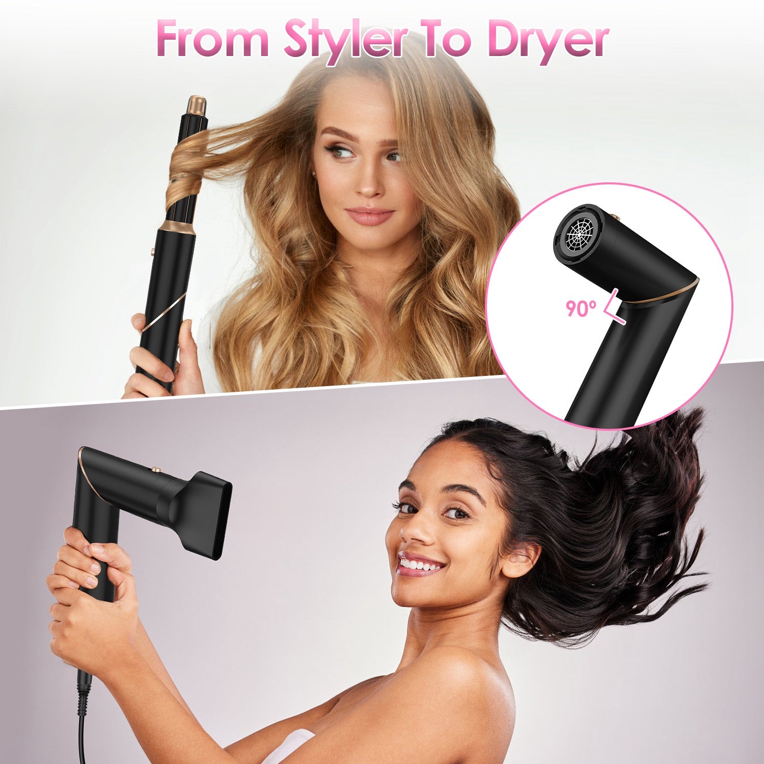 1Pc 5 In 1 Hot Air Styler Straightener Curler Dryer Automatic Wrap Styler Hair Dryer Brush Set With 3 Temp Settings ALCI Plug Glove Cable Tie 2 Alligator Hair Clips - 5 - CJ