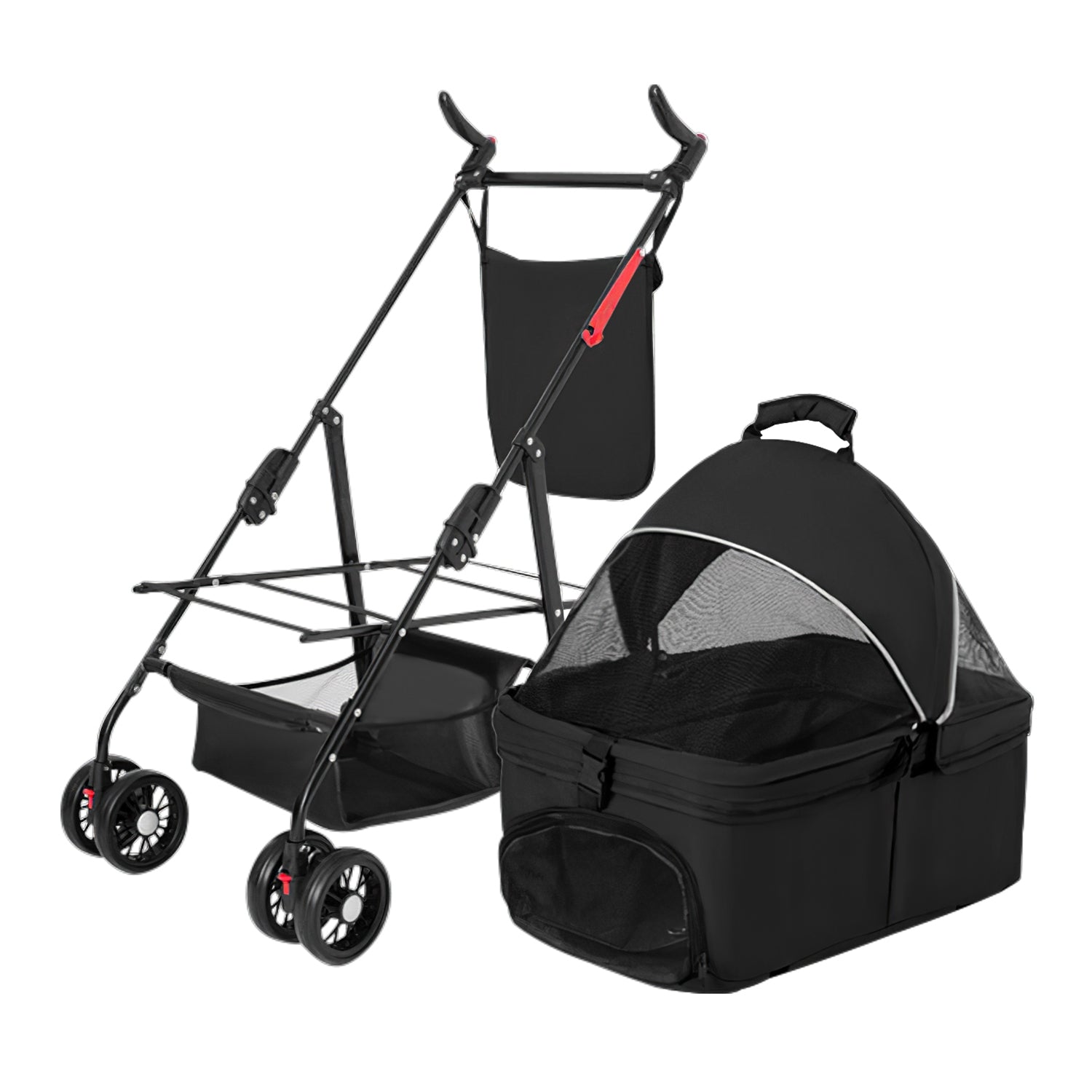 1Pc 4 - Wheels Pet Stroller Foldable Carrier Strolling Cart Travel Jogger Pet Stroller With Removable Liner Storage Basket For Dog Cat - 5 - CJ