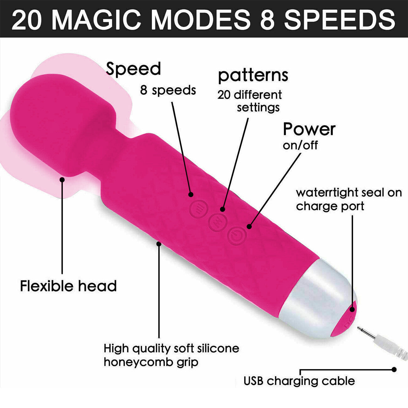 Magic Massage Wand Muscle Relaxation Massager 20 Speed Vibrating Full Body Therapy Motor - 5 - CJ