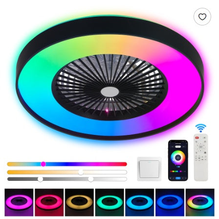 23 Inch Black Ceiling Fan Light With LED RGB Dimmable & Color Changing, APP & Remote Control, Modern Smart Ceiling Fan For Living Room, Bedroom, And Dining Room Silent 6 - Speed Reversible DC Motor - 5 - CJ