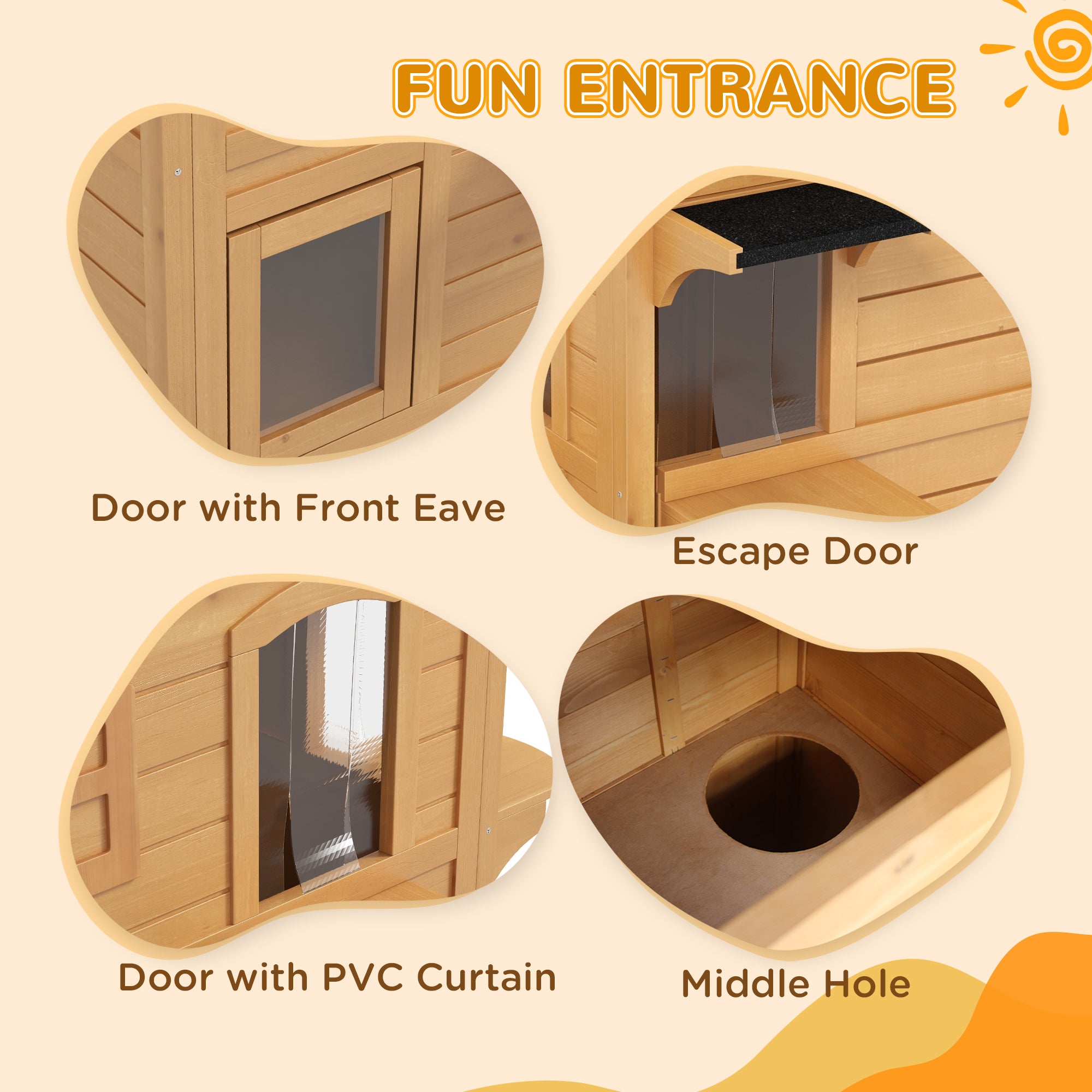 2 - Story Wooden Outdoor Cat House Feral Shelter With Escape Door Asphalt Roof 4 Platforms Natural - 5 - CJ