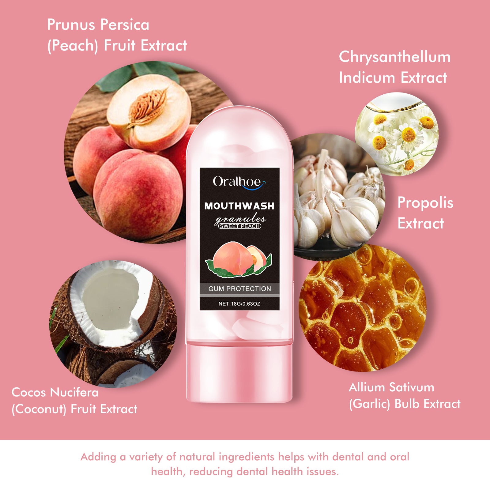 Oralhoe Peach Flavor Teeth Cleaning Mouthwash Pellets Breath Long Lasting Fragrance Clean Gums Portable Mouthwash Pellets - 5 - CJ